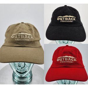 Lot of 3x Outback Steakhouse Employee Baseball Cap Hat Strapback Brown Black Red